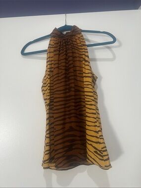 Michael Kors Brown and Tan Tiger-Print Halter Neck Cami size 4